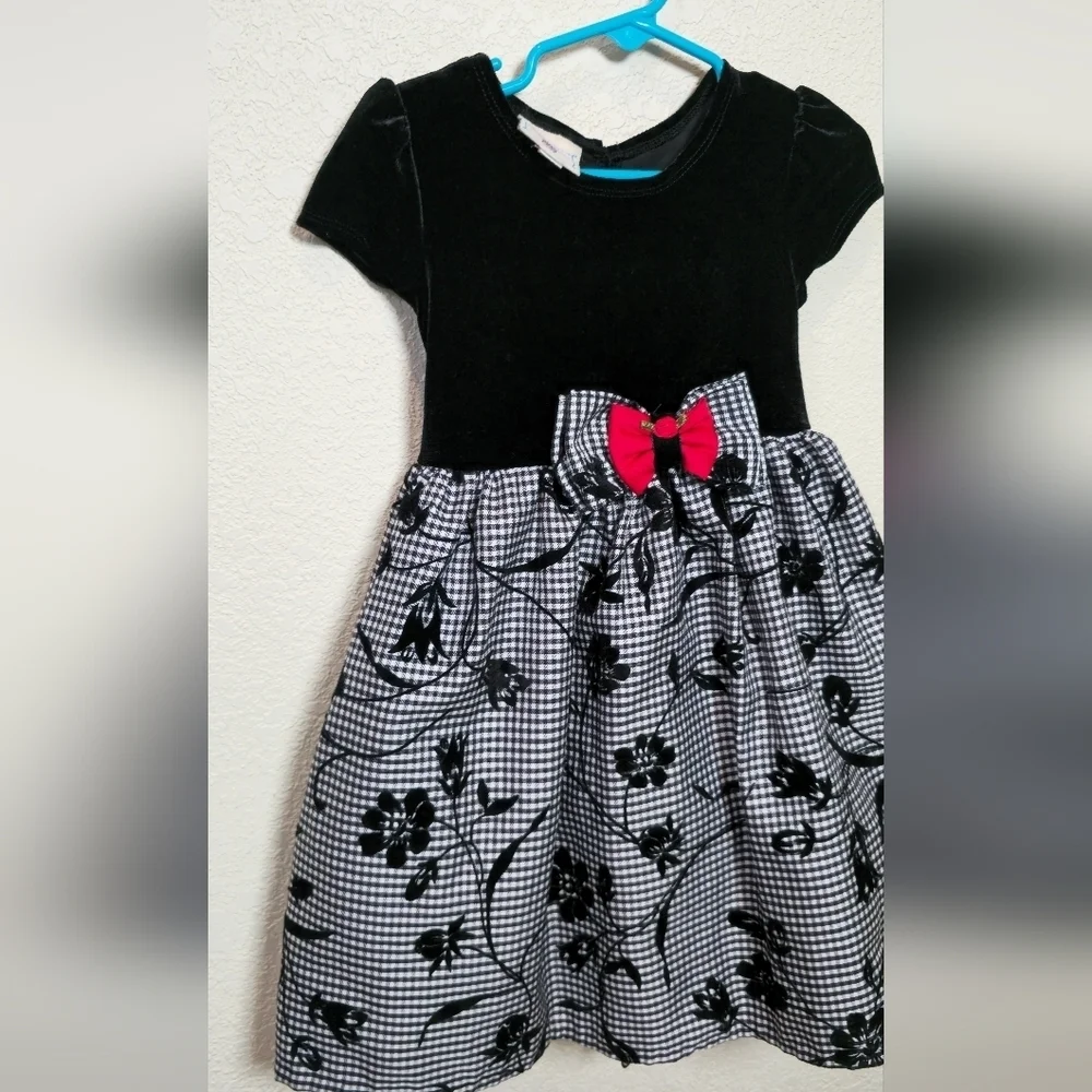 Marinellata  Dress Toddler Girls Size 3T Holiday Black White Velvet Bow Lined